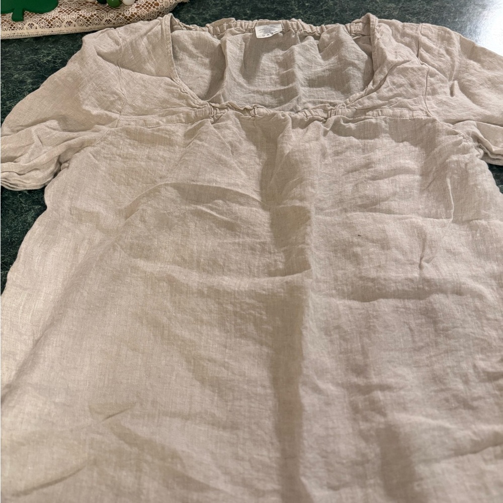 Lands' End Light Cream Linen Blouse